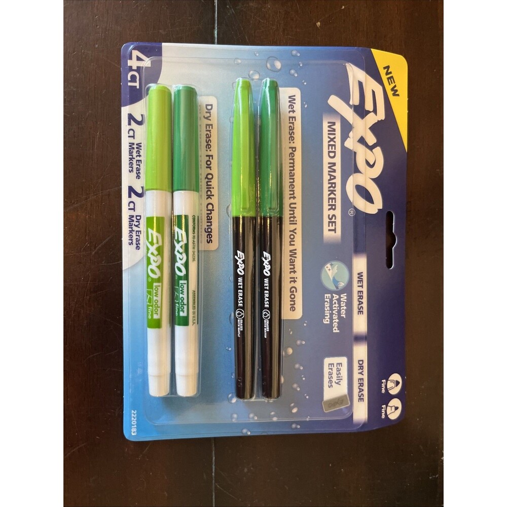 Expo Mixed Marker Set 4 Count Green Wet Erase Dry Erase Fine Tip
